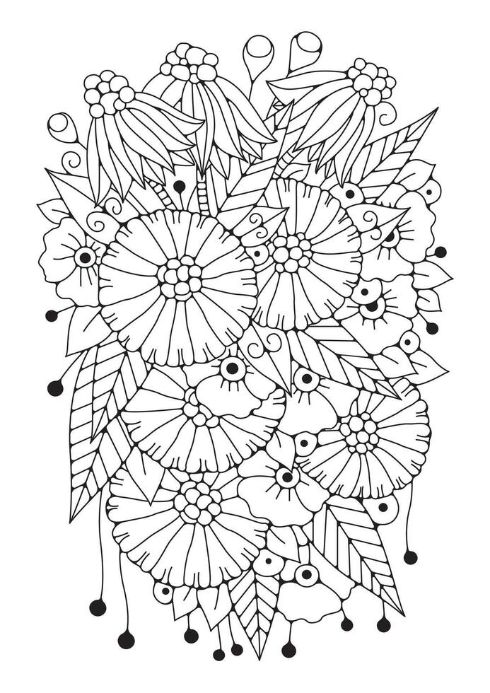 Art therapy background for coloring. Black and white illustration. Flower coloring page. vector