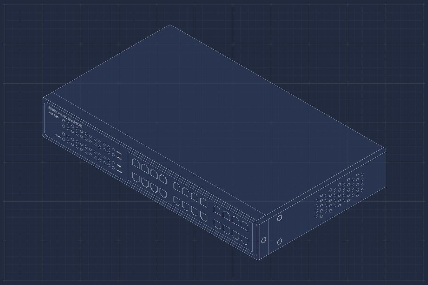 Blueprint of isometric switch. Networking ethernet switch. Isometric switch. Network technology. illustration vector