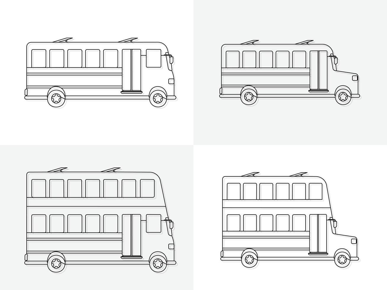 Set of transport buses one line art illustration, auto bus icons, drawing of single continuous line isolated on background vector
