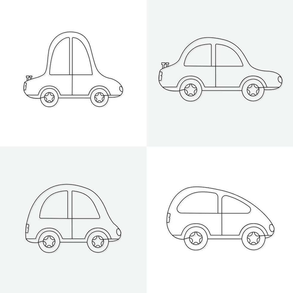 Set of transport cars one line art illustration, auto car icons, drawing of single continuous line isolated on background vector