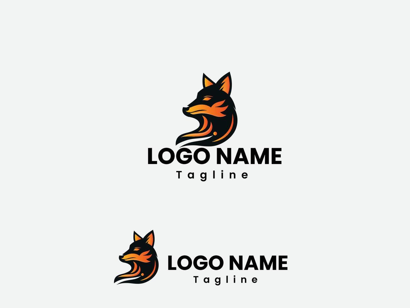 Black and orange gradient color fox head logo design. Fox animale logo art vector