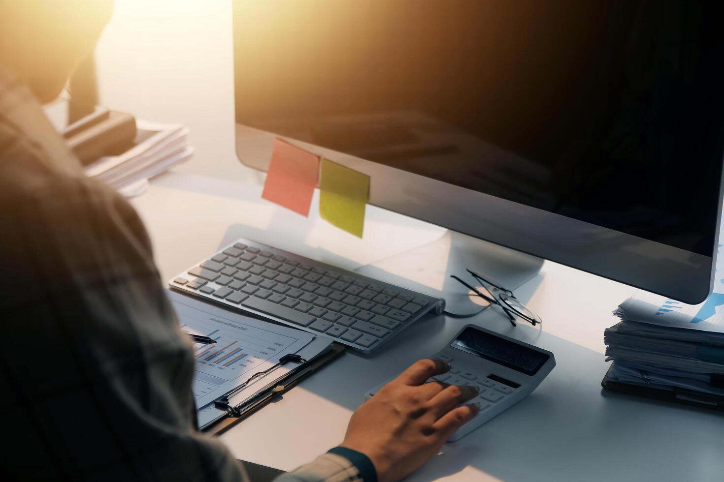 Team of business people working together in the meeting room office, teamwork background charts and graphs banner, double exposure successful teamwork,business planning concept. photo