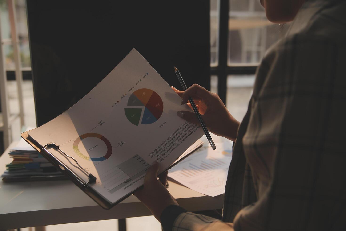 Team of business people working together in the meeting room office, teamwork background charts and graphs banner, double exposure successful teamwork,business planning concept. photo