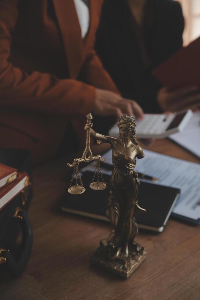 Mediation client meeting lawyer consulting government help, Businessman and Male lawyer or judge consult having team meeting with client, Law and Legal services concept. photo