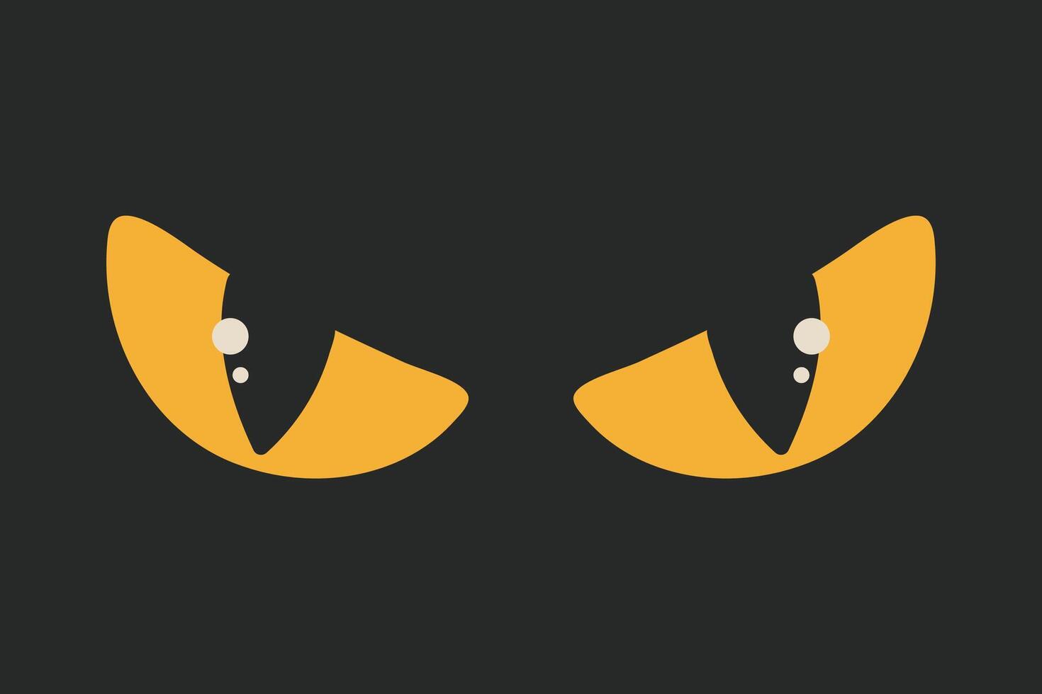 Cat evil yellow eyes on black background. Retro groovy vector