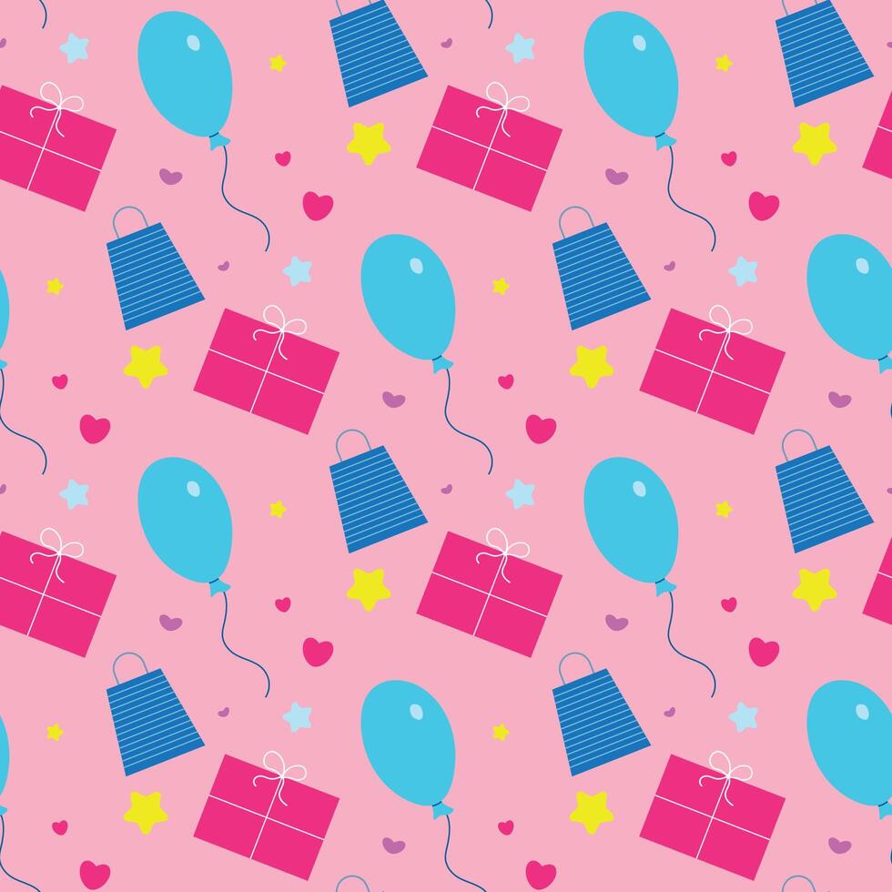 Holiday pink background, birthday, seamless pattern, colorful objects on white background vector
