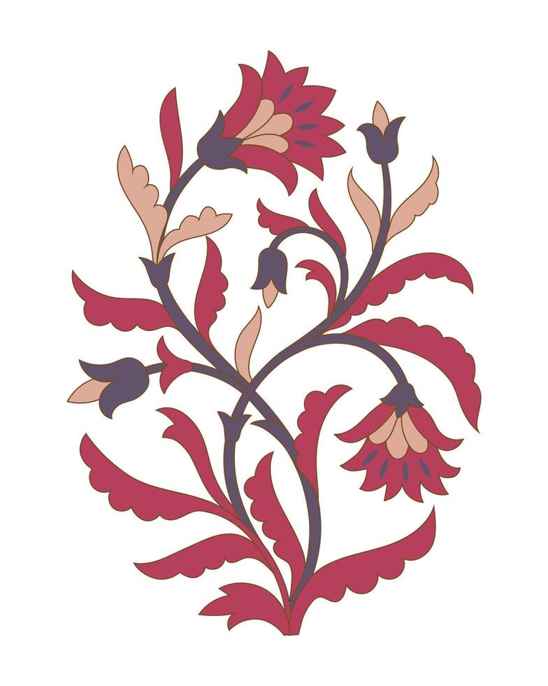 Tradition mughal flower motif, fantasy flowers in retro, vintage style vector