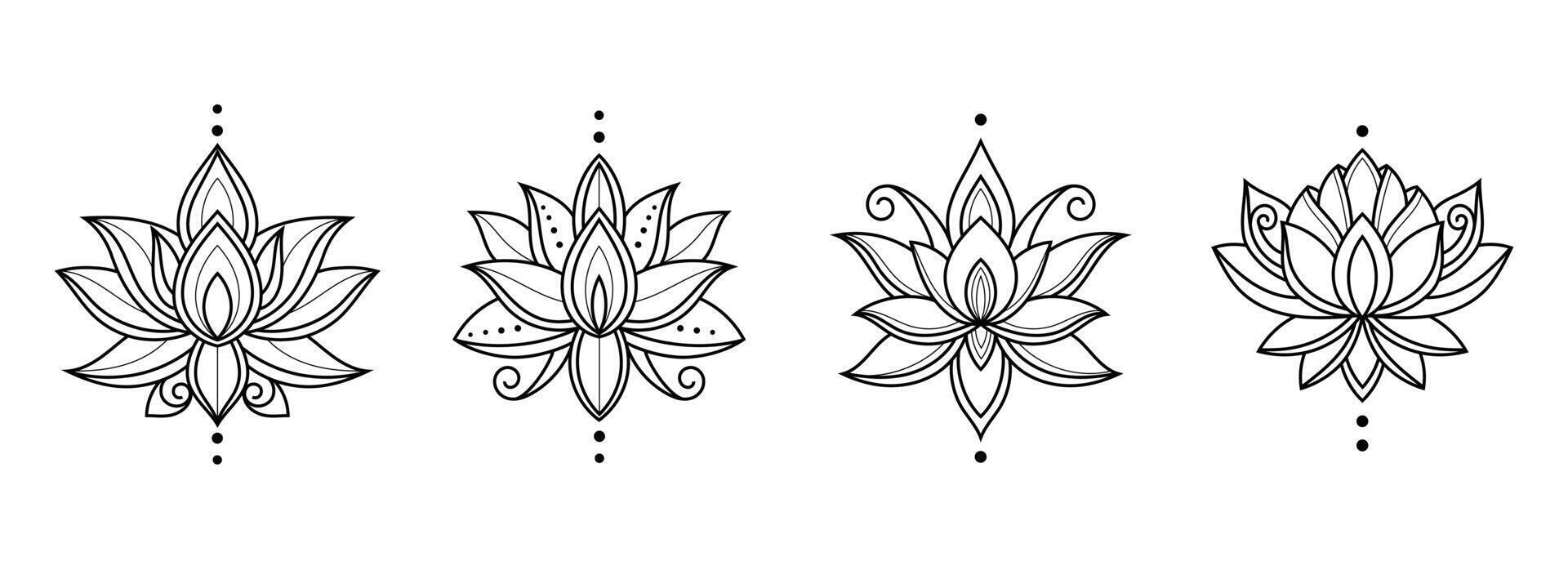 Set of out lines decorative lotus flower symbols. vector