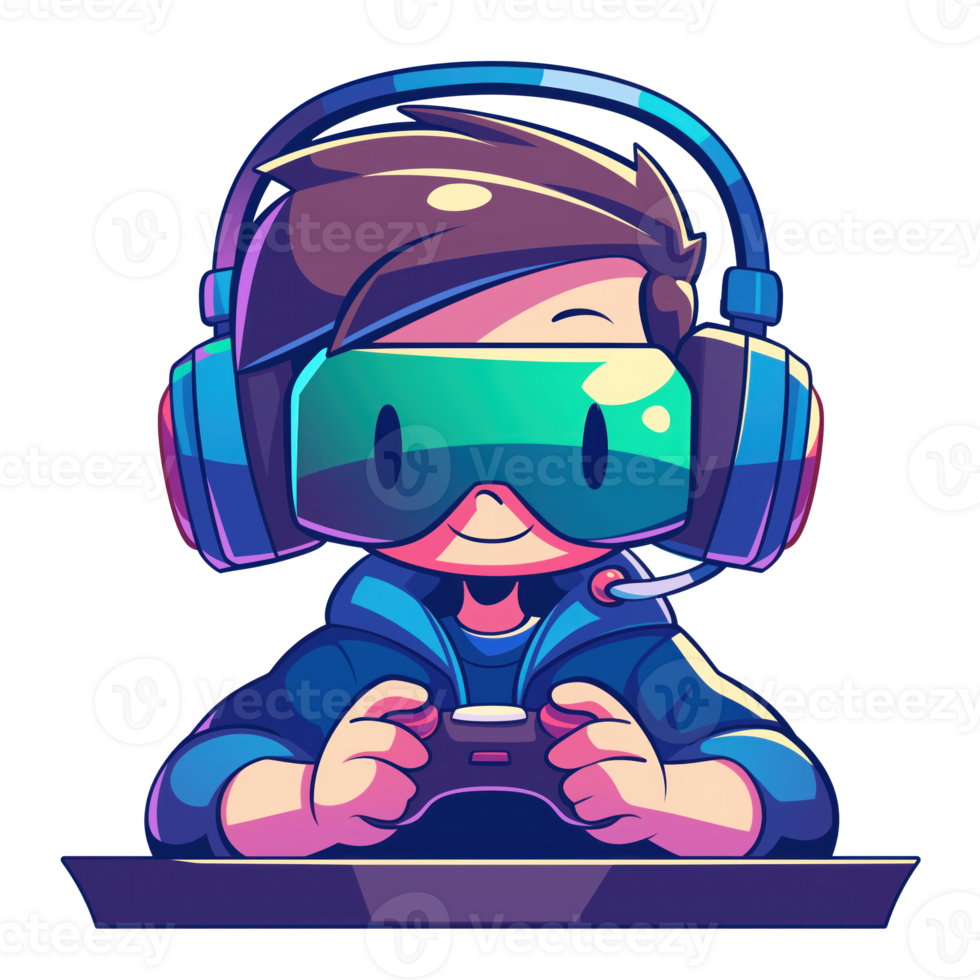 Gamer kid with headphones and controller png