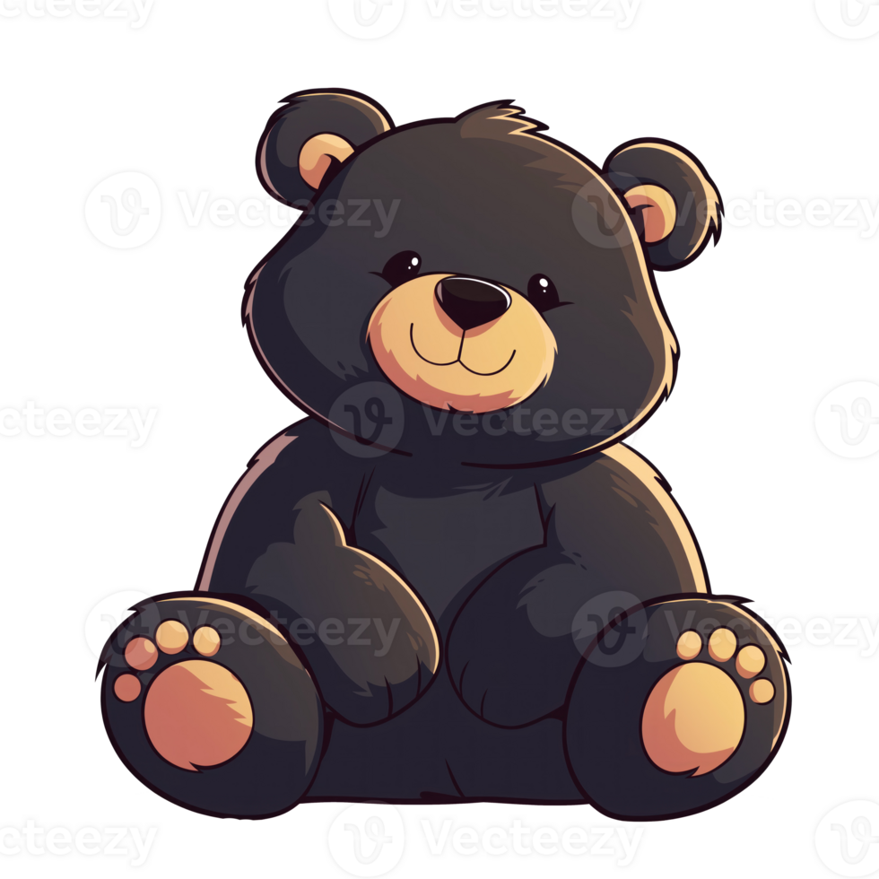 Cute little black teddy bear illustration png