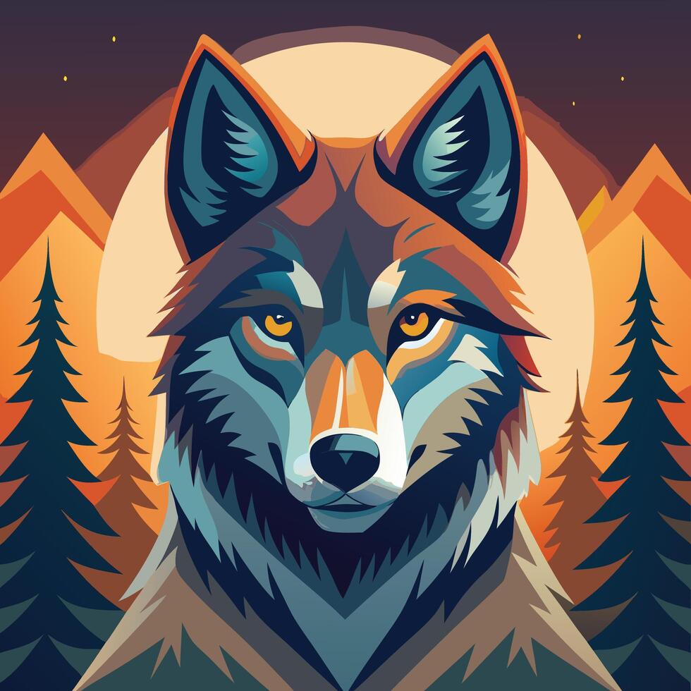 colorful wolf outline vector