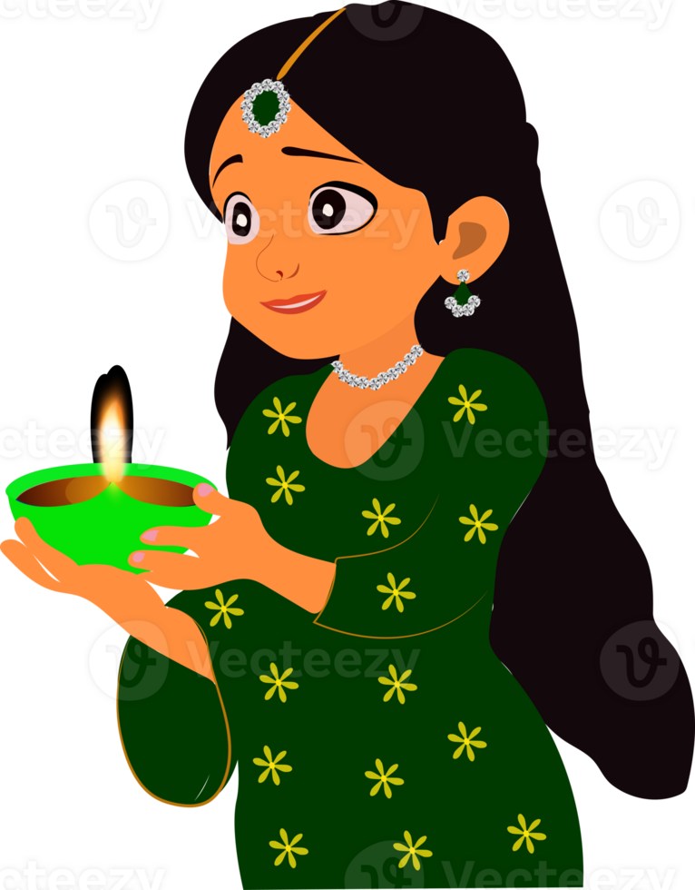 Girl holding Diya lamp on festival of Diwali, Indian Festival deepavali celebration png