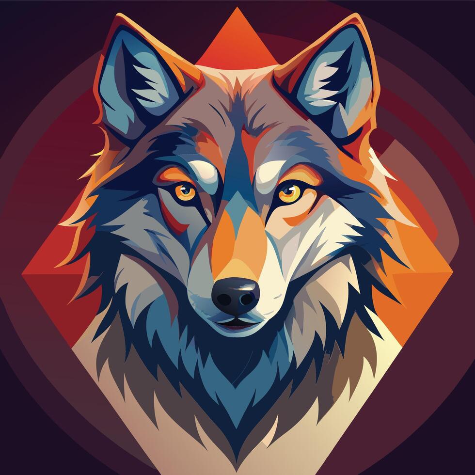 colorful wolf outline vector