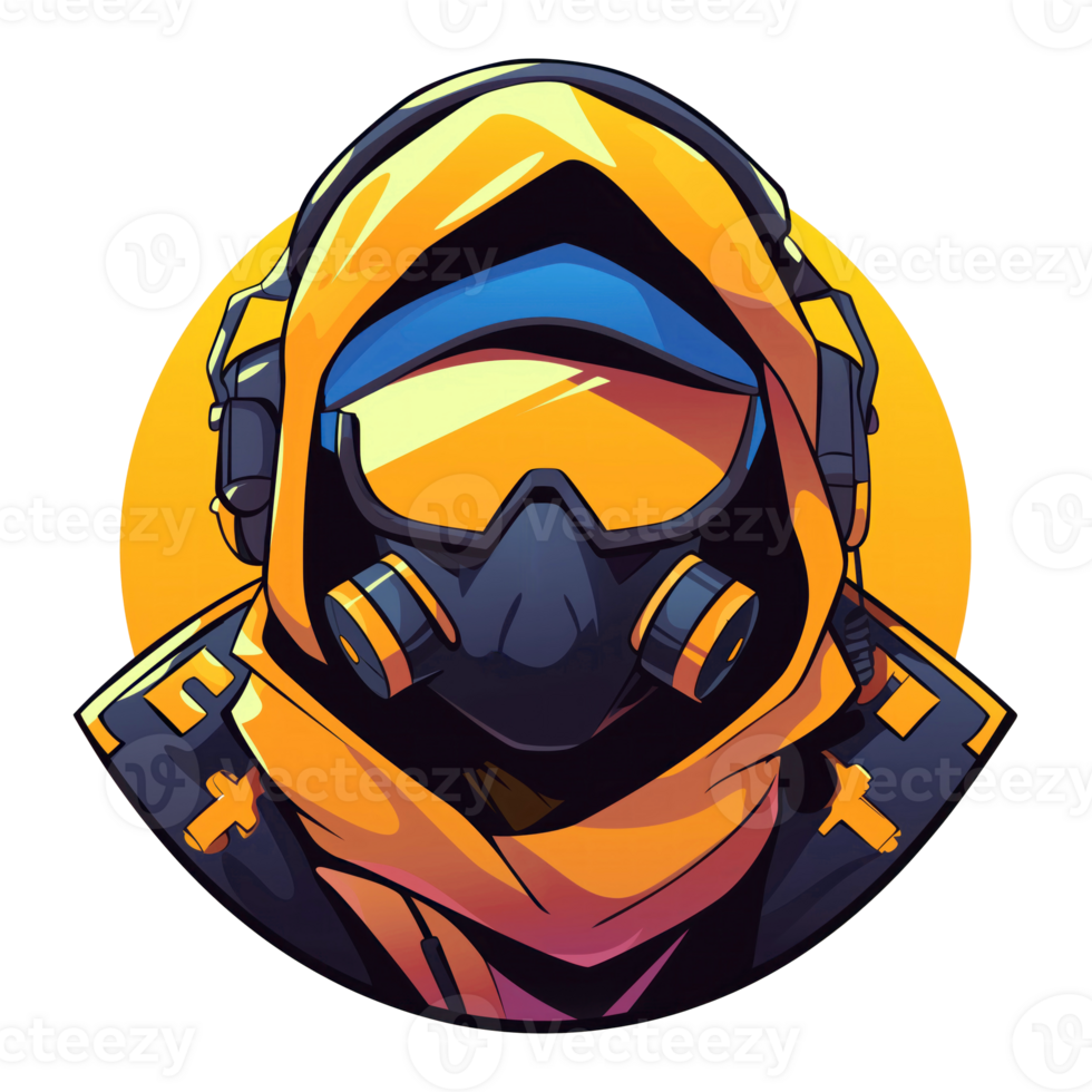 Illustration of person wear gas mask with protective glasses and filters png