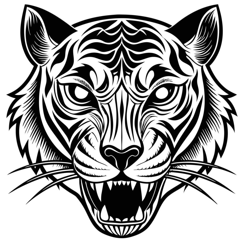 Black and white Tiger outline vector