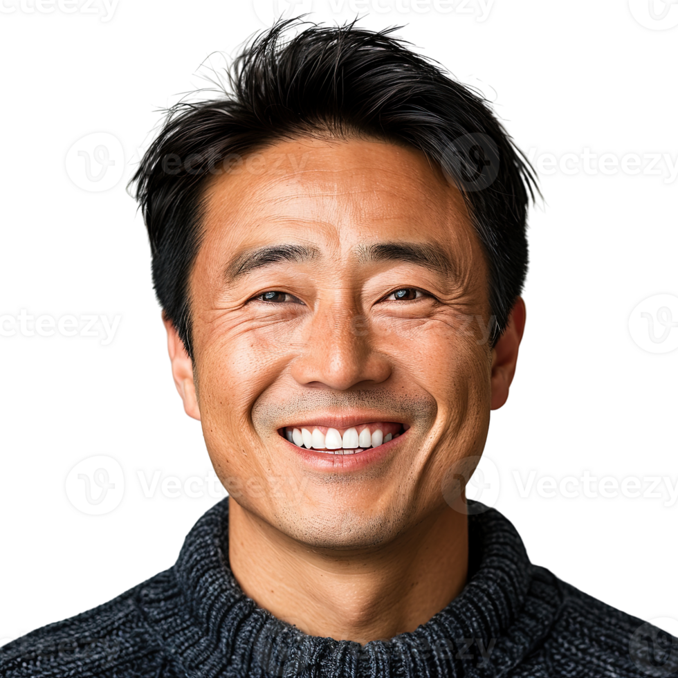 A man with a beard and a black sweater is smiling. The man's smile is bright and cheerful png