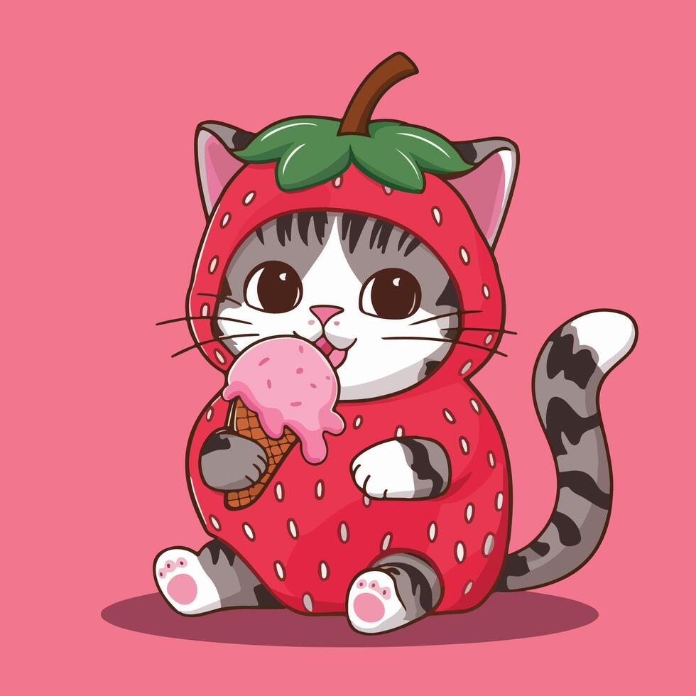 cute cat ice cream vector