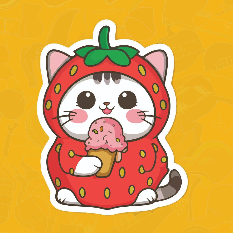 cute cat ice cream vector