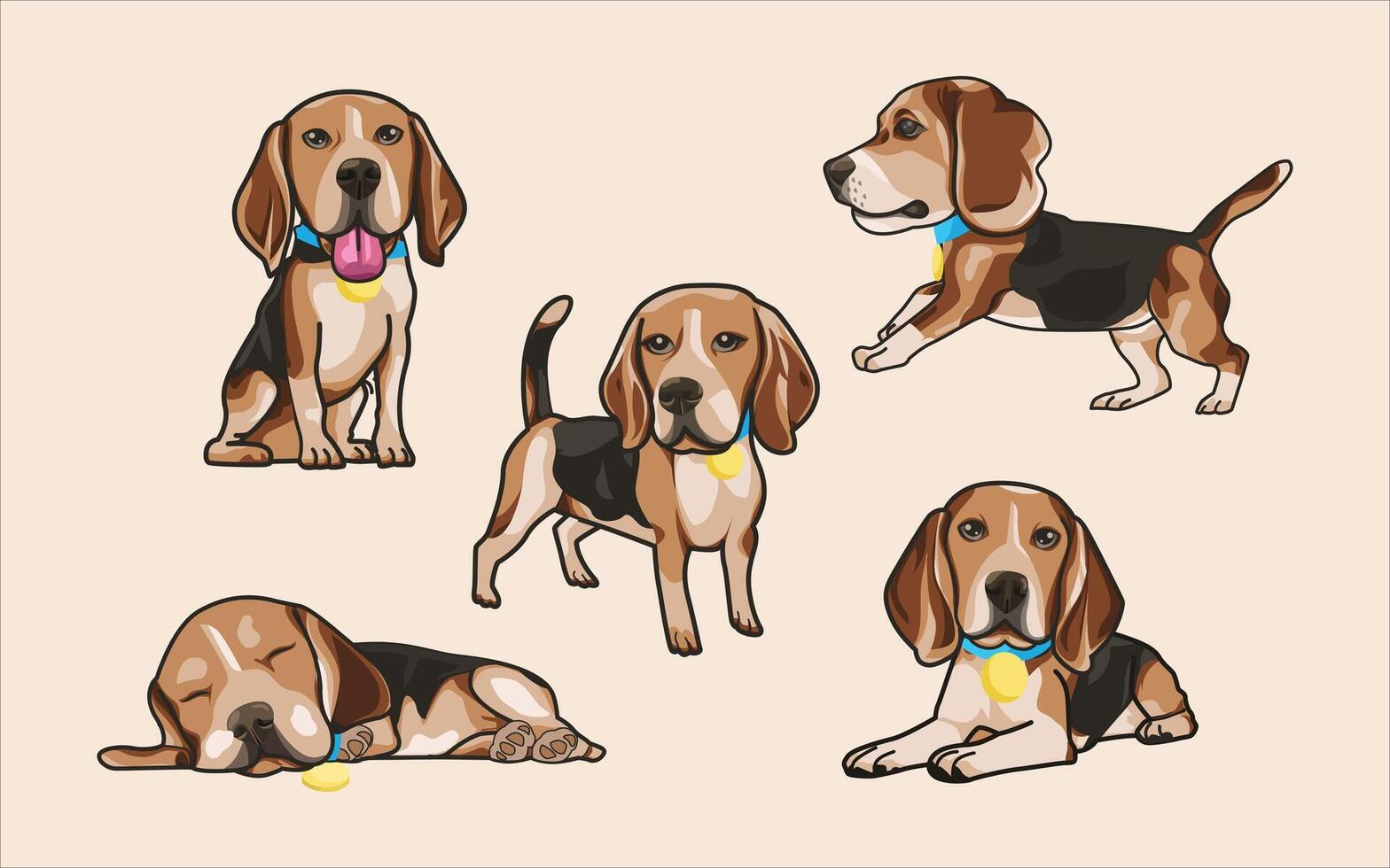 collection of cute brown dog illustrations vector