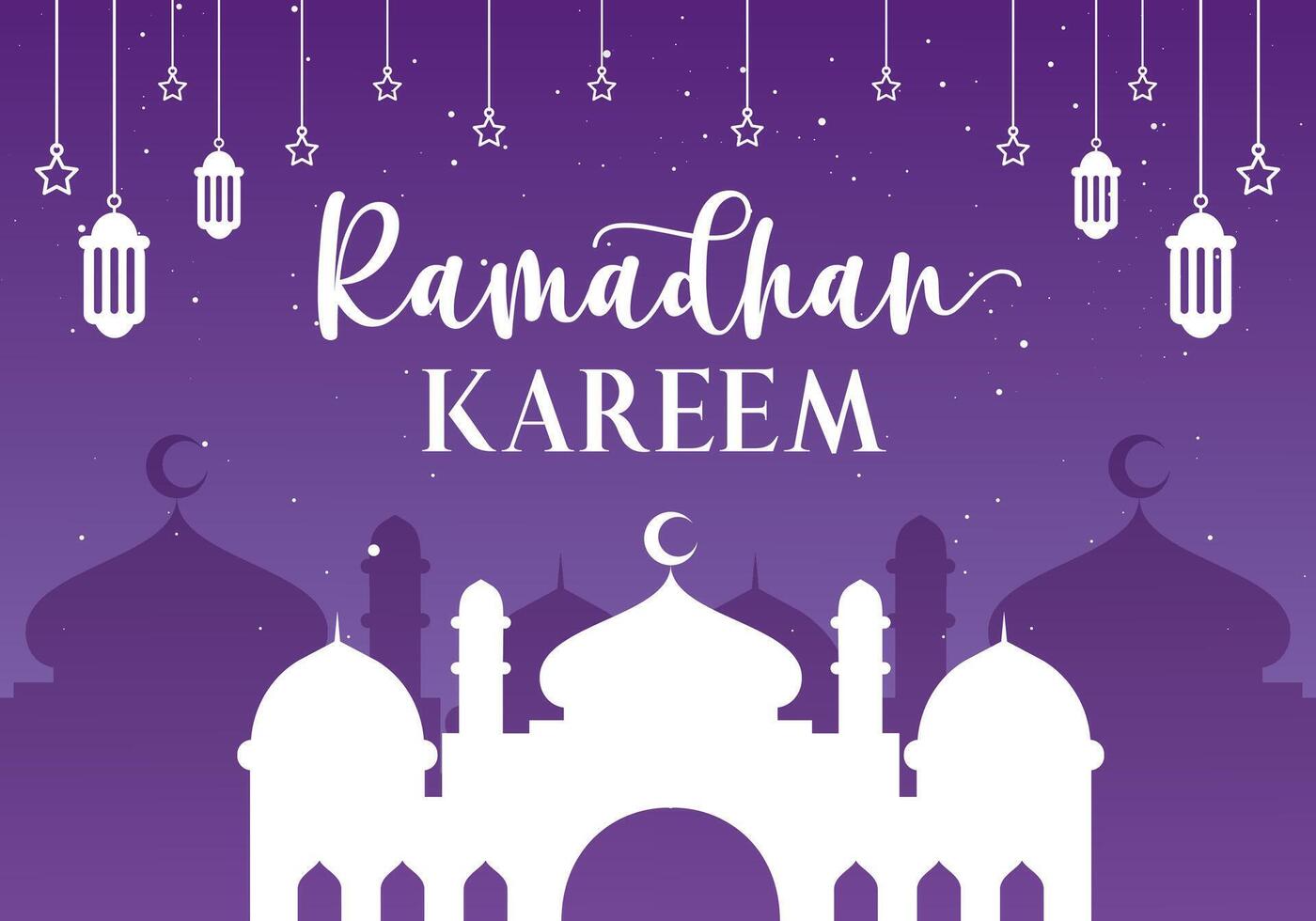 Ramadan Kareem Mosque Banner in Purple Color with Islamic Design vector
