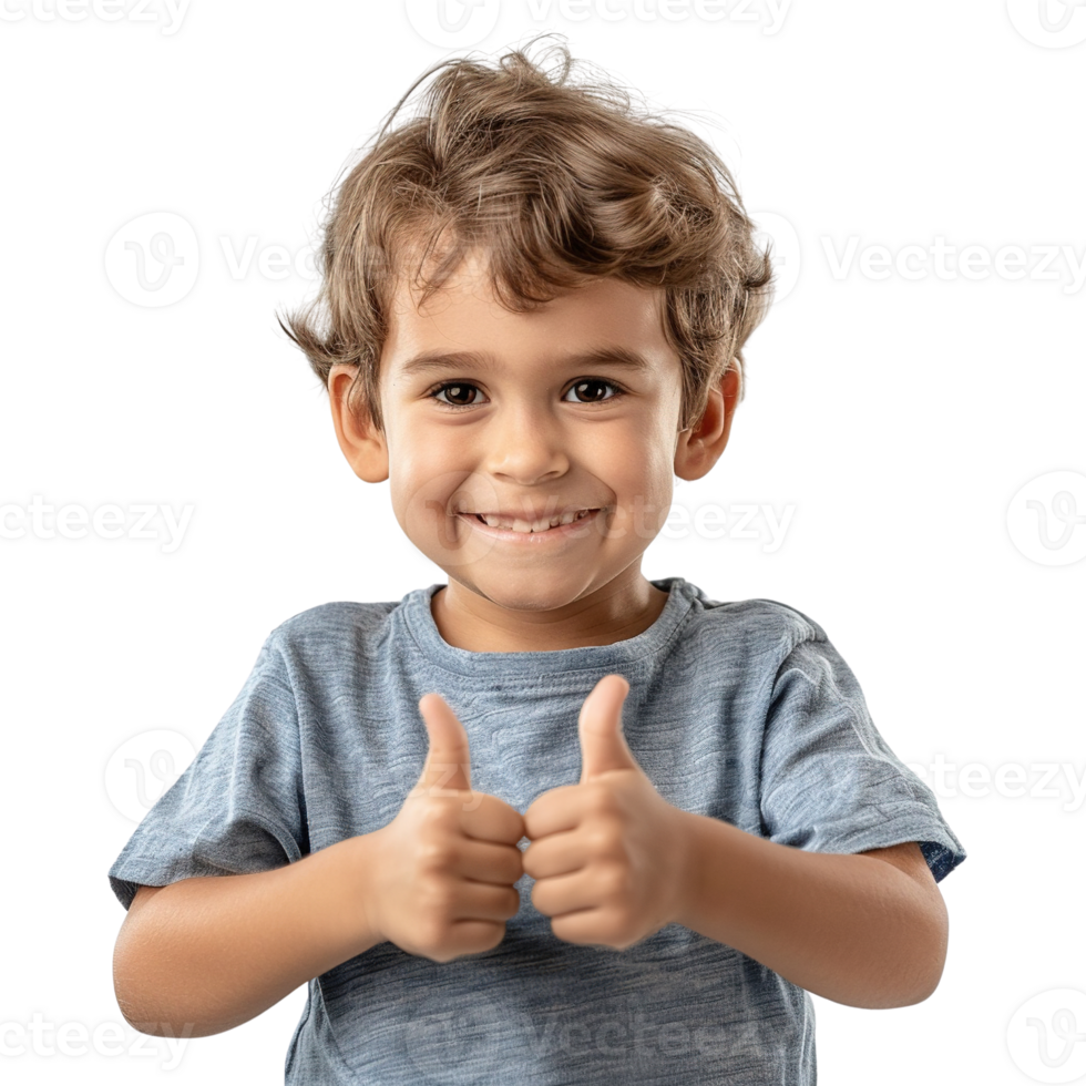 A young boy is smiling and giving a thumbs up. Concept of happiness and positivity png