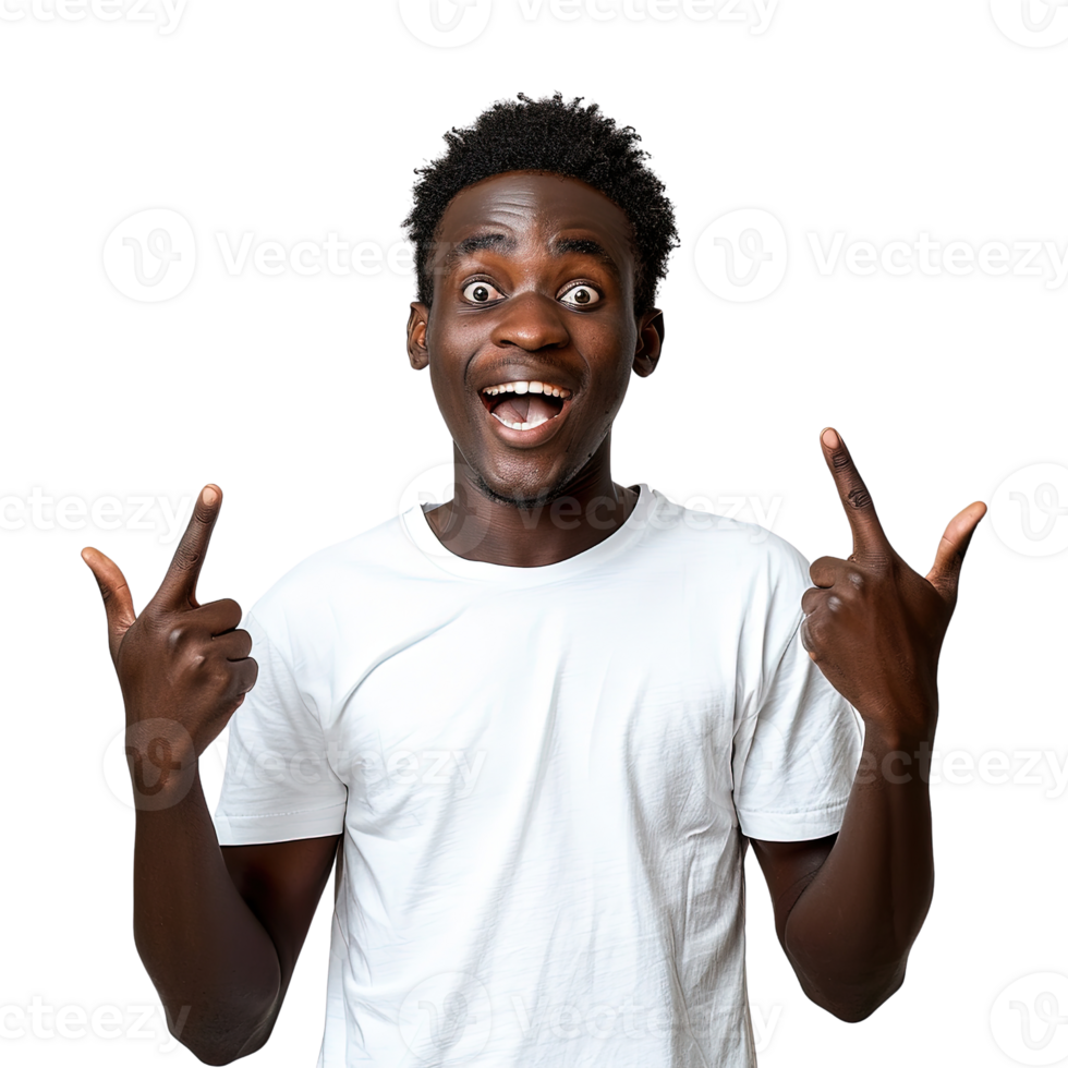 A man with a big smile on his face is pointing at something png