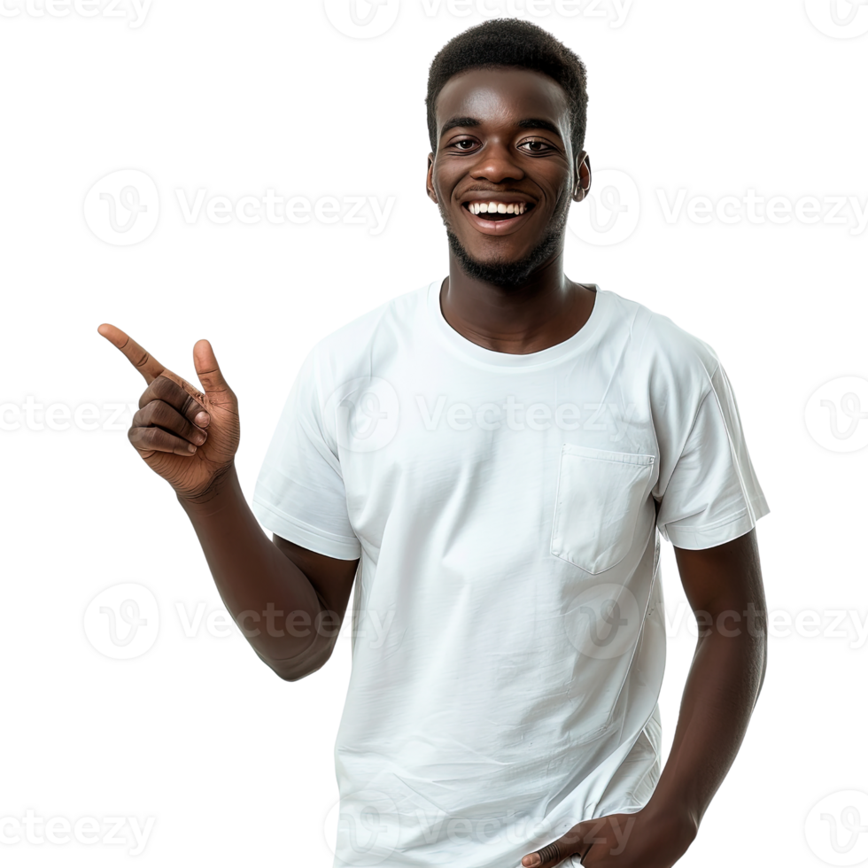 A smiling man in a white shirt points to the camera. Concept of positivity and confidence png