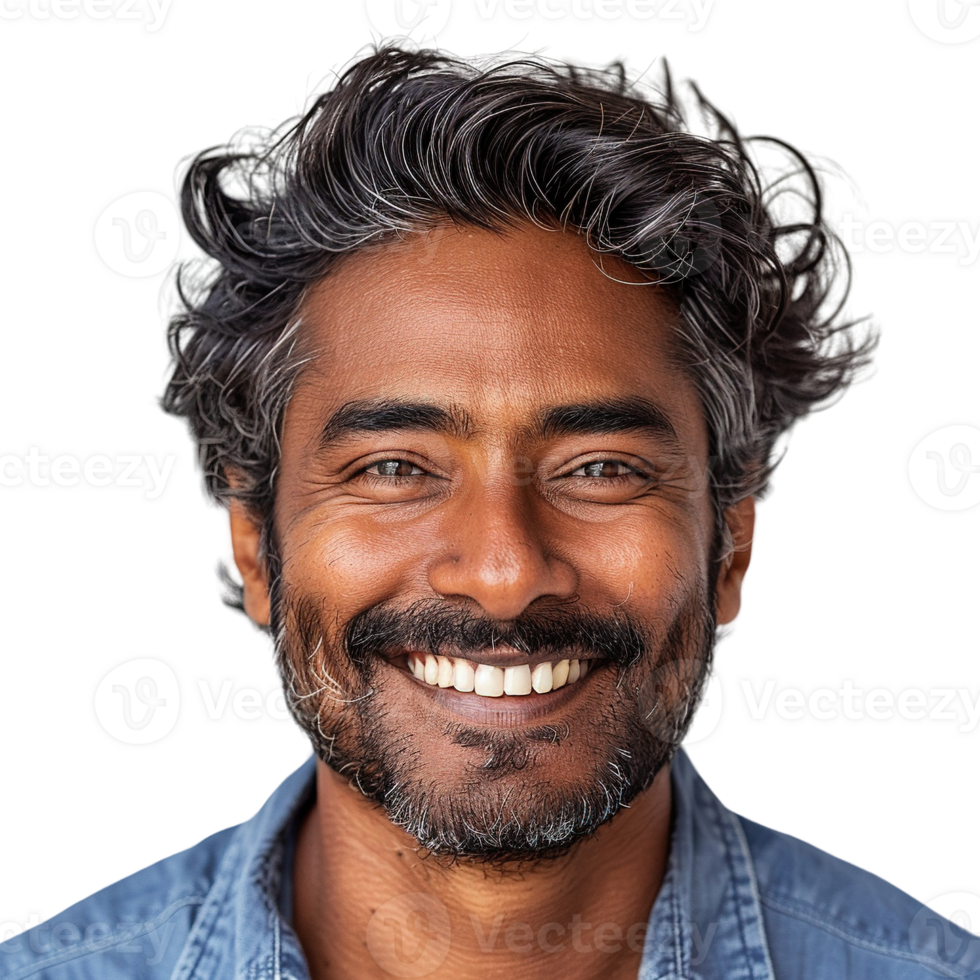 A man with a beard and a smile on his face. Concept of happiness and warmth png
