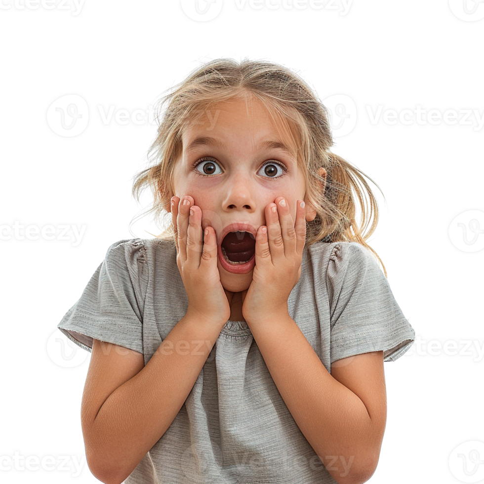 A young girl with blonde hair and a surprised expression on her face png