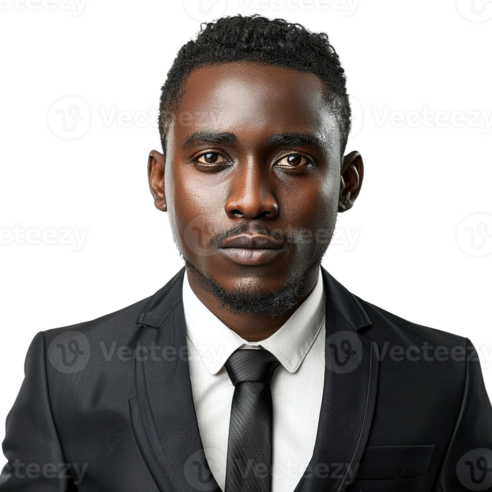 A man wearing a suit and tie with a serious expression on his face. Concept of formality and professionalism png
