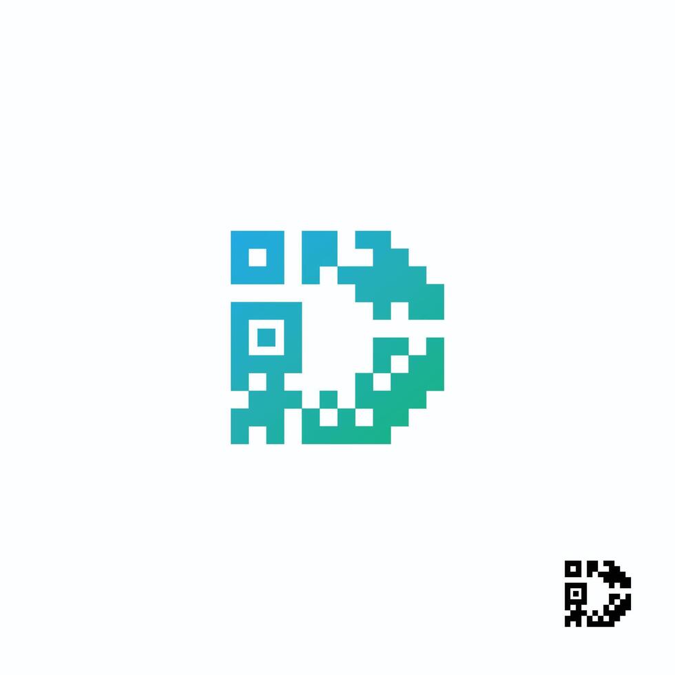 Letter D creative technological modern data pixel QR Code logo vector