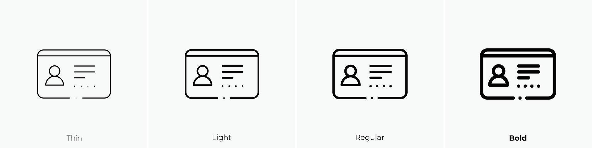 driver license icon. Thin, Light, Regular And Bold style design isolated on white background vector