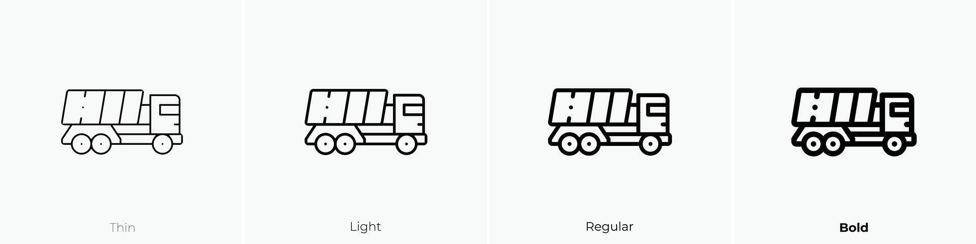 dump truck icon. Thin, Light, Regular And Bold style design isolated on white background vector