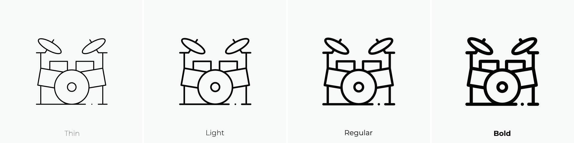 drum set icon. Thin, Light, Regular And Bold style design isolated on white background vector