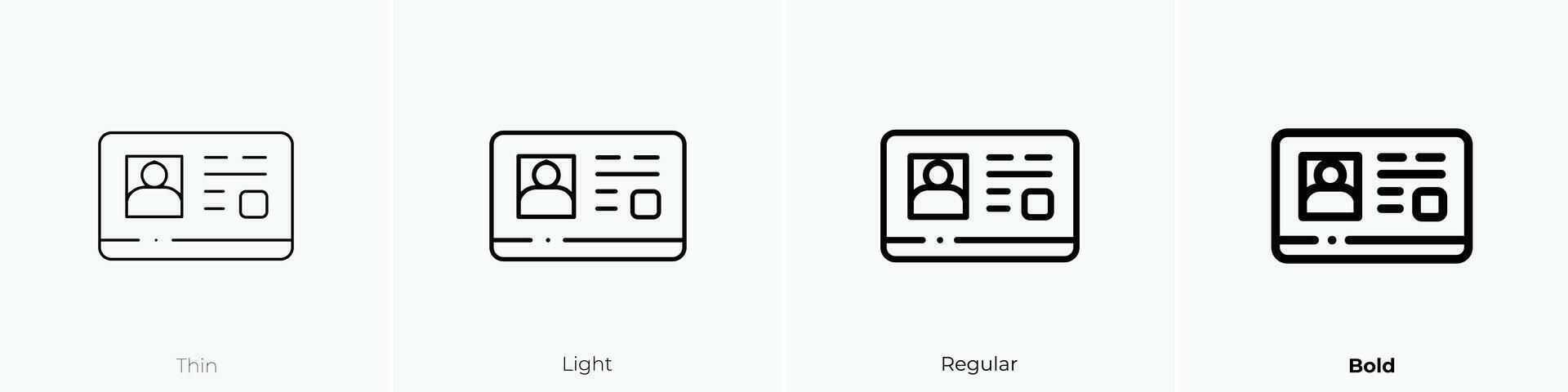 driving license icon. Thin, Light, Regular And Bold style design isolated on white background vector