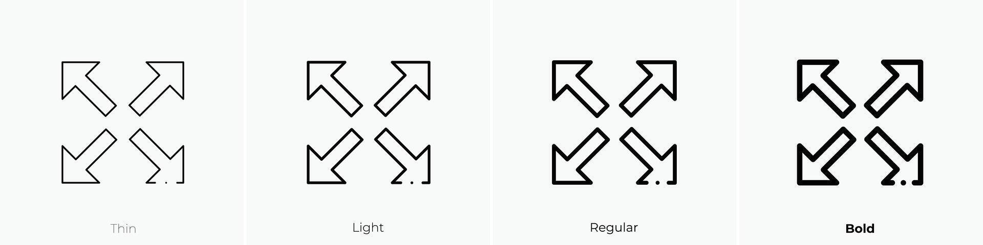 expand icon. Thin, Light, Regular And Bold style design isolated on white background vector