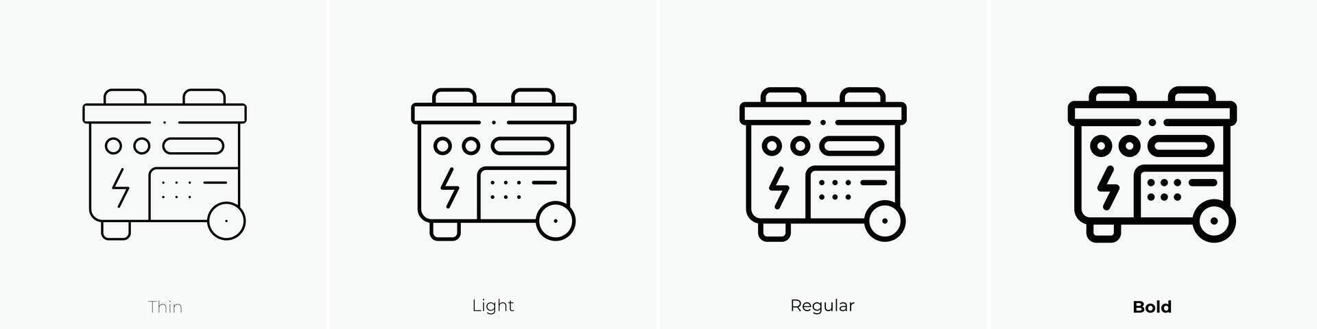 electric generator icon. Thin, Light, Regular And Bold style design isolated on white background vector