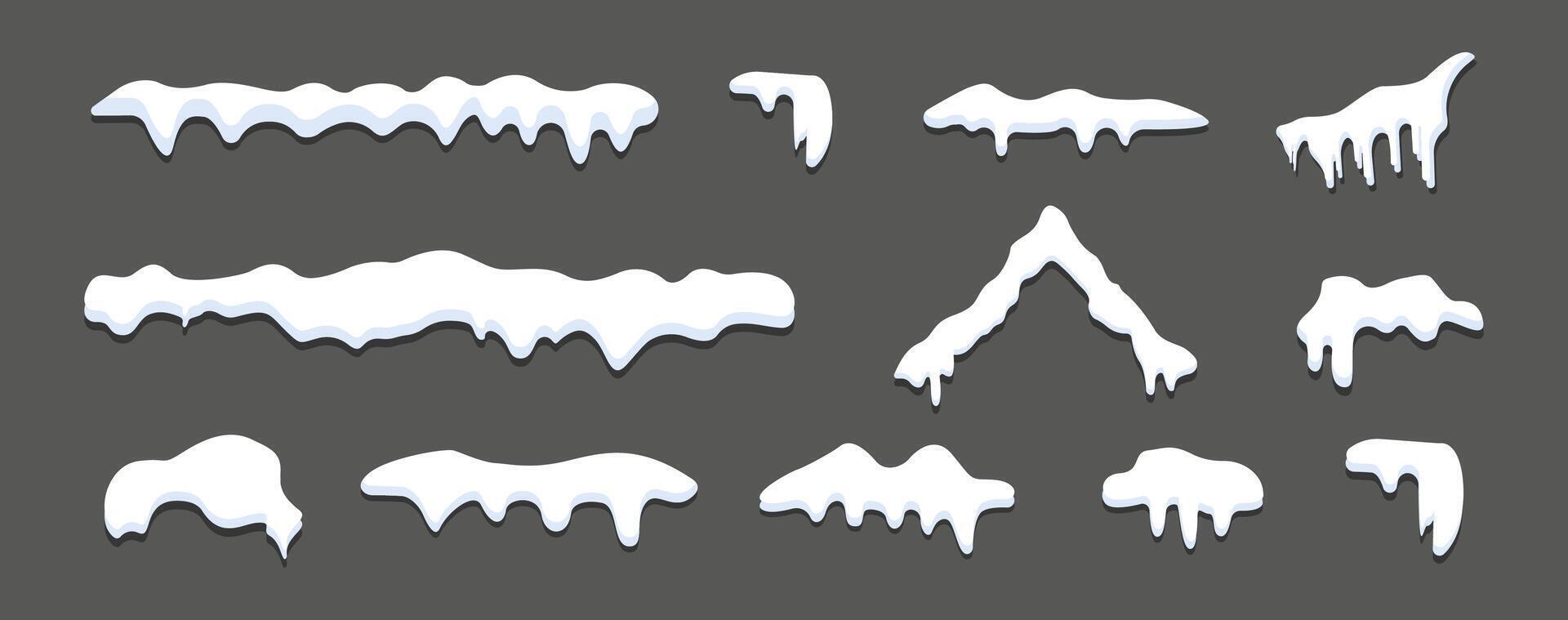 Set of white snow caps with shadow isolated on background vector