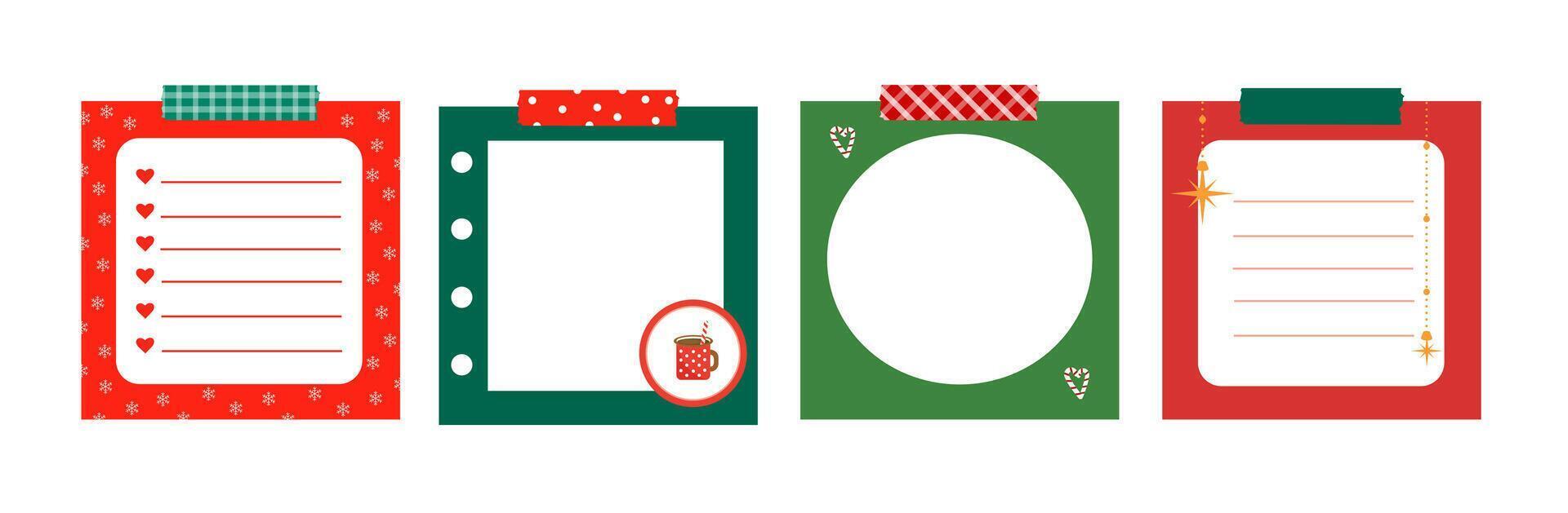 Set of Christmas labels. Christmas Trendy minimalist planner. For menu, to-do list of Christmas things. Template in textured hand-drawn. Scrapbooking. vector