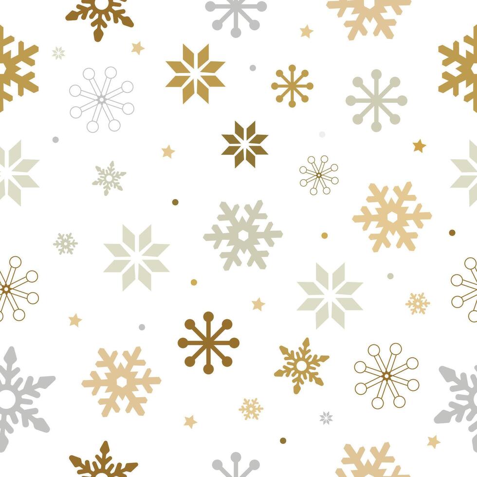 Winter pattern with snowflakes in gold and silver colors. vector