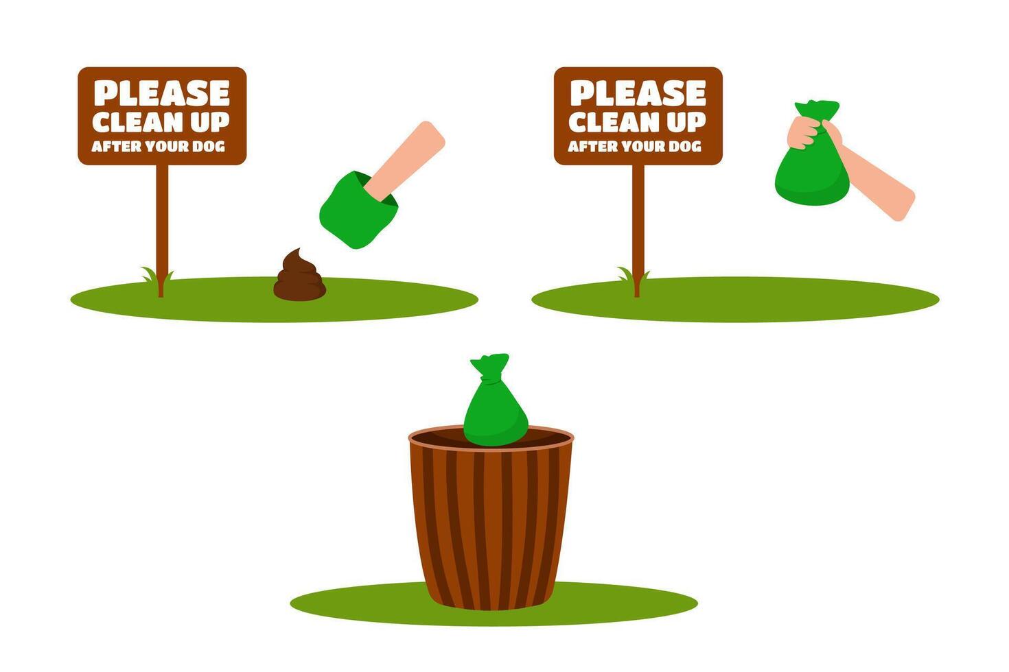 Clean up after your dog. Bag with dog poop. Hygienic dog bag with poop.Concept of keeping the environment clean vector