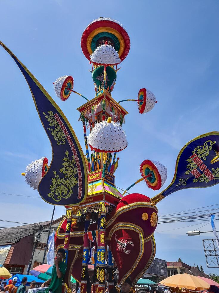 Pariaman, Indonesia - July 21, 2024. Tabuik Subarang statue, as a symbol of the traditional cultural festival event in Pariaman city photo
