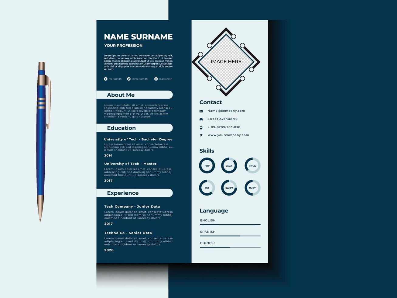 Professional modern minimal clean CV resume template design vector