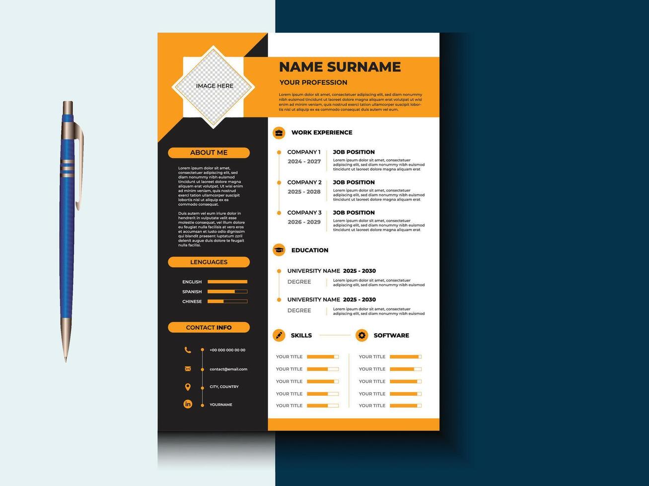 Professional modern minimal clean CV resume template design vector