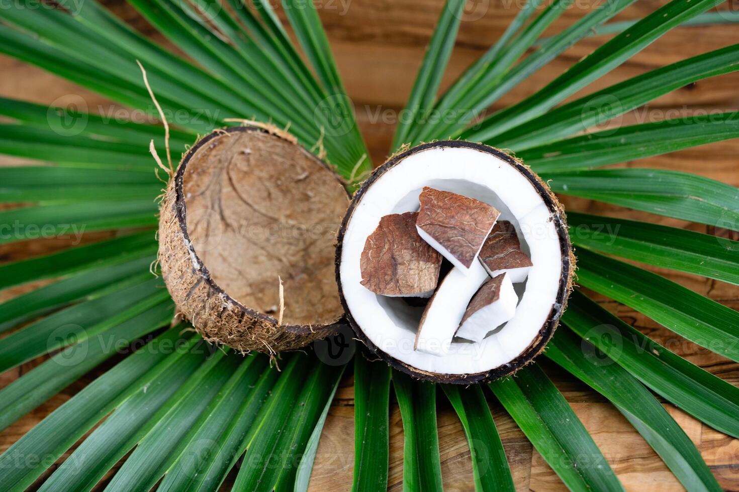 Copra dried pulp and ropes made from fibers of the coconut Cocos nucifera photo