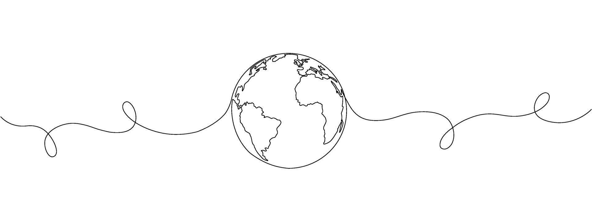 A continuous line drawing of the Earth. World map drawn with one line . illustration. vector