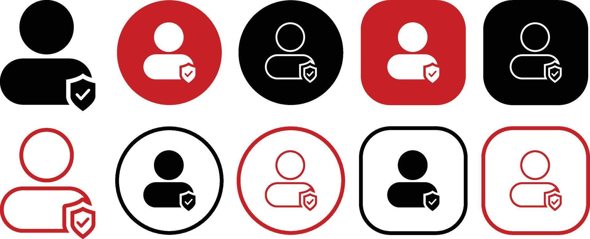 Account Secured Rounded Solid and Outline Icon Set vector