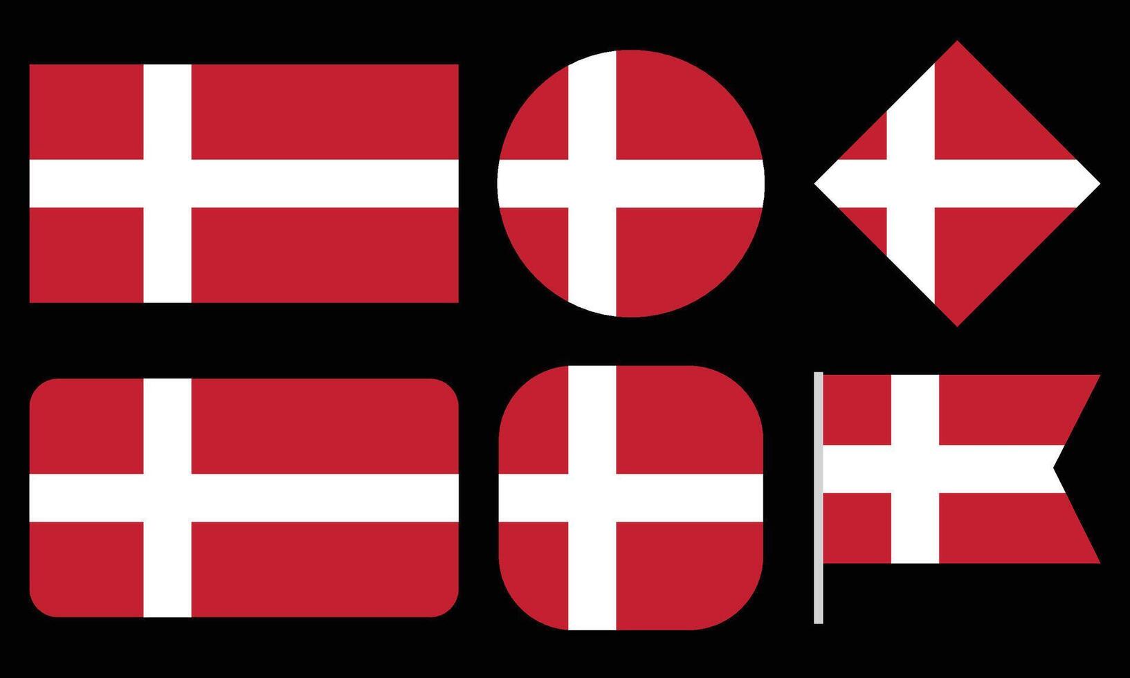 Collection of Denmark Flag Isolated on Black Background vector