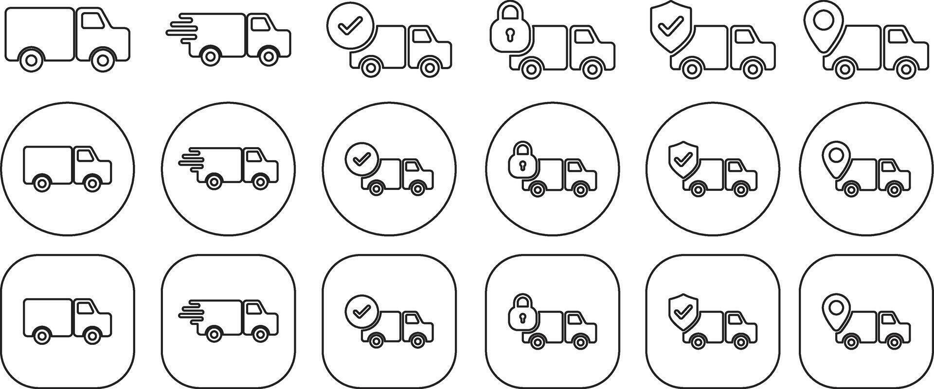 Truck Delivery Black Outline Icon Set Isolated on White Background vector