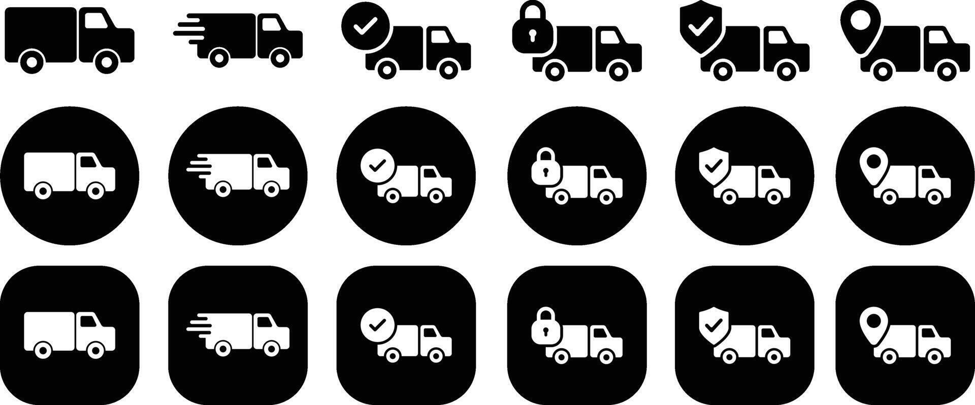 Truck Delivery Black Solid Icon Set Isolated on White Background vector